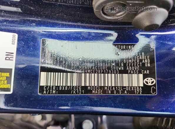 5YFS4MCE2RP179303 2024 TOYOTA COROLLA Blue VIN sticker view