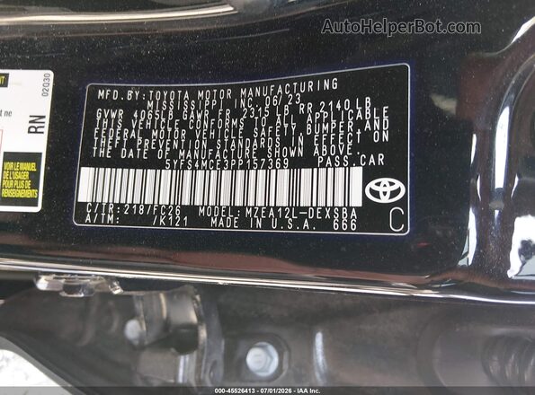 5YFS4MCE3PP157369 2023 TOYOTA COROLLA Black Vista del compartimento del motor