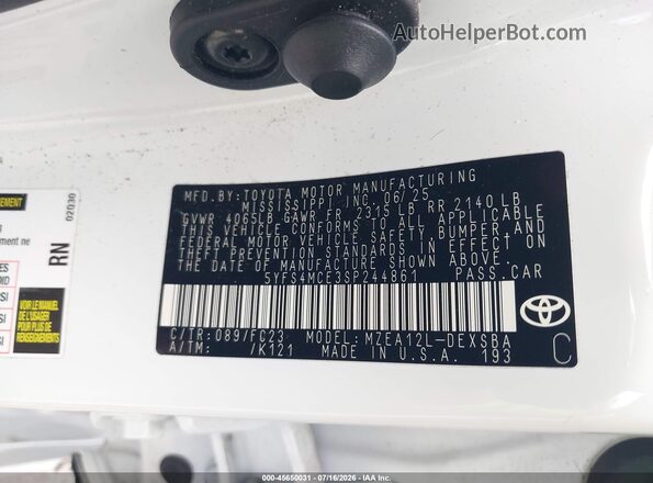 5YFS4MCE3SP244861 2025 TOYOTA COROLLA White Շարժիչի բաժամունքի տեսք