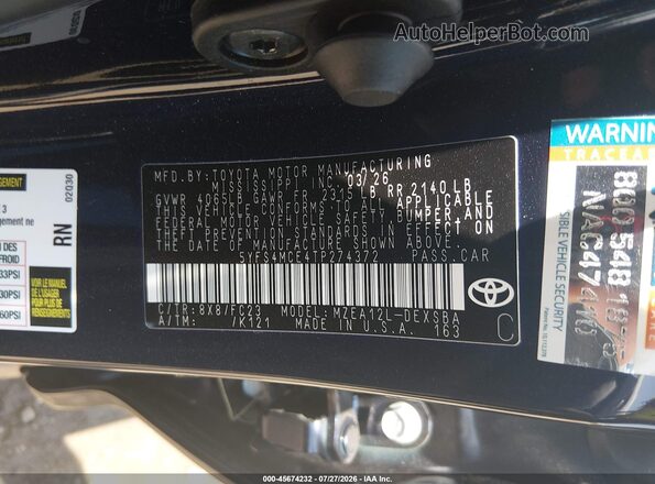 5YFS4MCE4TP274372 2026 TOYOTA COROLLA Dark Blue Շարժիչի բաժամունքի տեսք