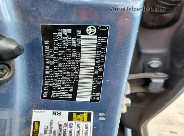 5YFS4MCE5MP089653 2021 TOYOTA COROLLA Blue Widok naklejki z numerem VIN