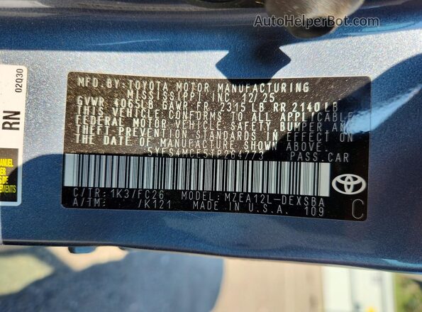 5YFS4MCE5TP264773 2026 TOYOTA COROLLA Blue Engine compartment view