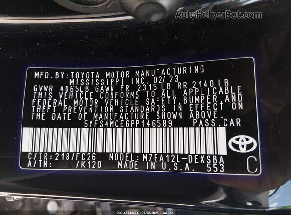 5YFS4MCE6PP146589 2023 TOYOTA COROLLA Black Vista del compartimento del motor