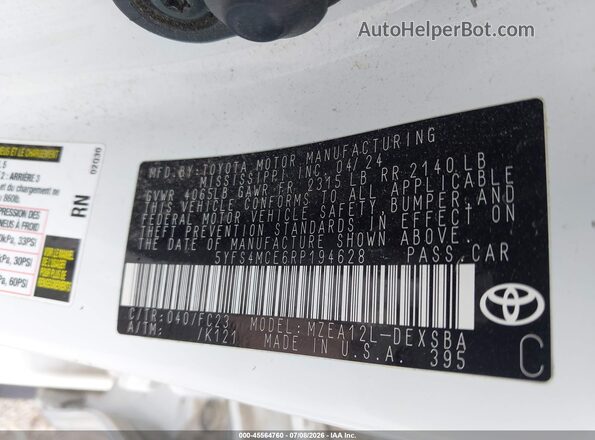 5YFS4MCE6RP194628 2024 TOYOTA COROLLA White Engine compartment view