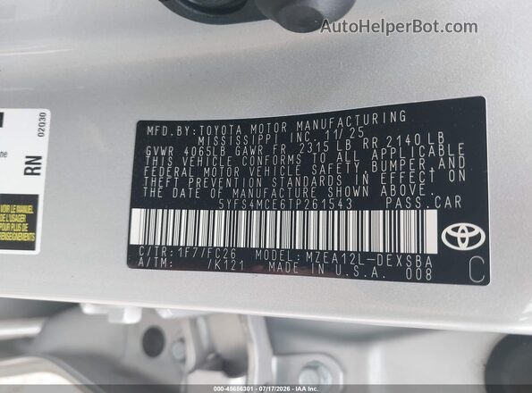 5YFS4MCE6TP261543 2026 TOYOTA COROLLA Серебряный Вид подкапотного пространства