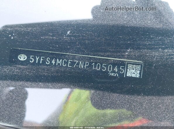 5YFS4MCE7NP105045 2022 TOYOTA COROLLA White 