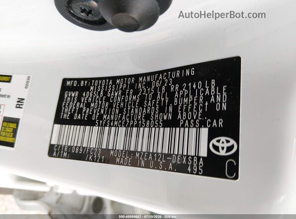 5YFS4MCE7PP158055 2023 TOYOTA COROLLA White Vista del compartimento del motor