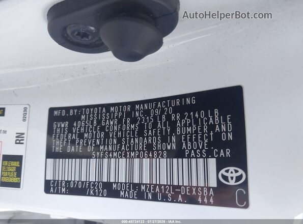 5YFS4MCEXMP064828 2021 TOYOTA COROLLA White Widok komory silnika