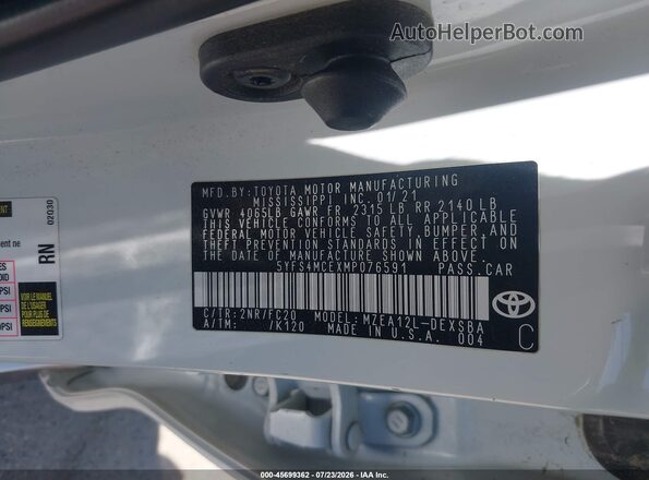 5YFS4MCEXMP076591 2021 TOYOTA COROLLA Белый Вид подкапотного пространства