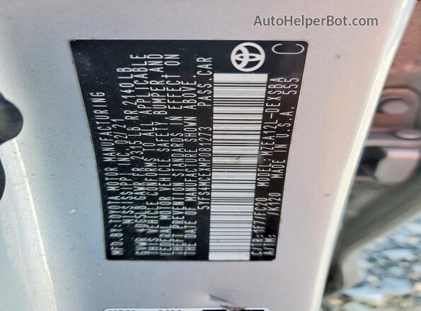 5YFS4MCEXMP081273 2021 TOYOTA COROLLA Silver Widok komory silnika
