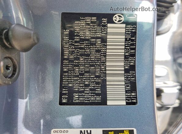 5YFS4MCEXNP118873 2022 TOYOTA COROLLA Blue Vista interior de 360 grados