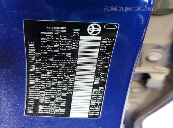 5YFS4RCE1LP034113 2020 TOYOTA COROLLA Blue Widok komory silnika