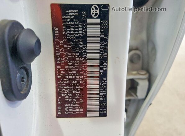 5YFS4RCE7LP037257 2020 TOYOTA COROLLA White Vista del compartimento del motor
