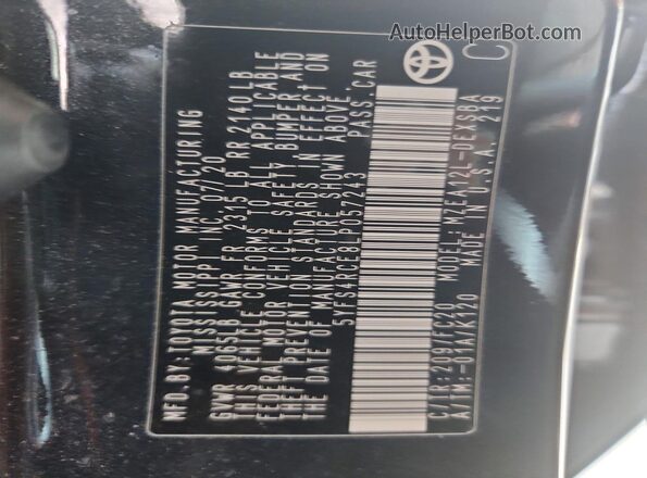5YFS4RCE8LP057243 2020 TOYOTA COROLLA Black Вид підкапотного простору