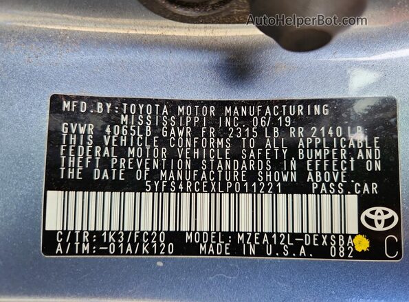 5YFS4RCEXLP011221 2020 TOYOTA COROLLA Blue Widok komory silnika