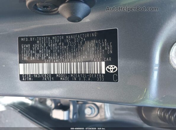 5YFT4MCE5RP188162 2024 TOYOTA COROLLA Blue Вид підкапотного простору