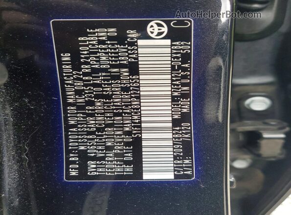 5YFT4MCE8NP127656 2022 TOYOTA COROLLA Black VIN კოდის სტიკერის ხედი