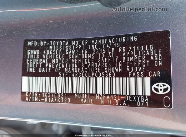 5YFT4RCE0LP005660 2020 TOYOTA COROLLA Blue Շարժիչի բաժամունքի տեսք