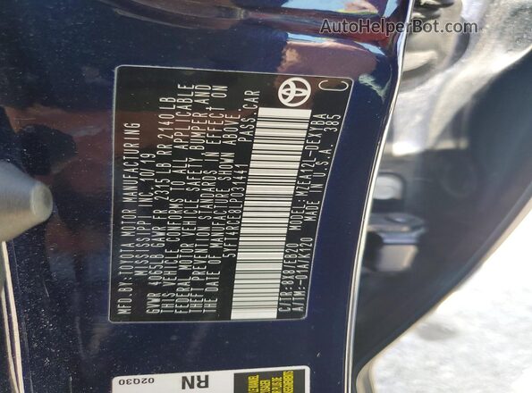 5YFT4RCE8LP031441 2020 TOYOTA COROLLA Blue VIN კოდის სტიკერის ხედი