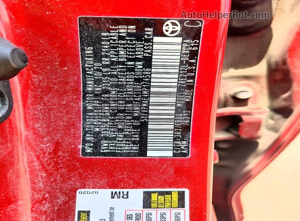 5YFVPMAE4MP174586 2021 TOYOTA COROLLA Red VIN კოდის სტიკერის ხედი