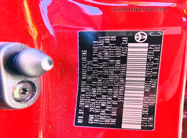 5YFVPMAE6MP199666 2021 TOYOTA COROLLA Red Widok komory silnika