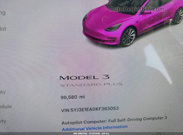 5YJ3E1EA0KF363053 2019 TESLA MODEL 3 Black 