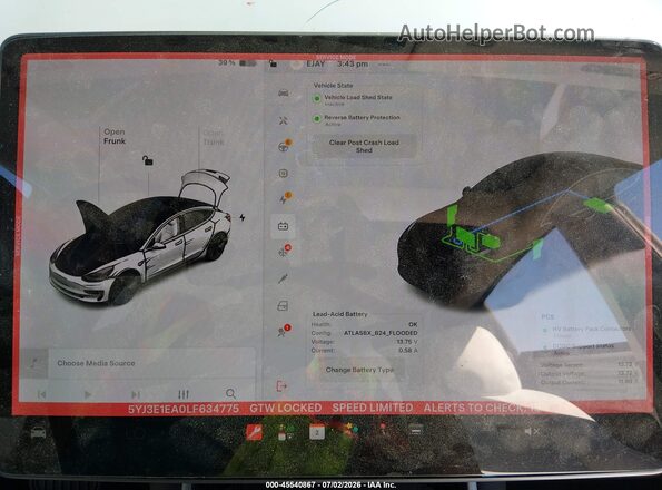 5YJ3E1EA0LF634775 2020 TESLA MODEL 3 Белый 