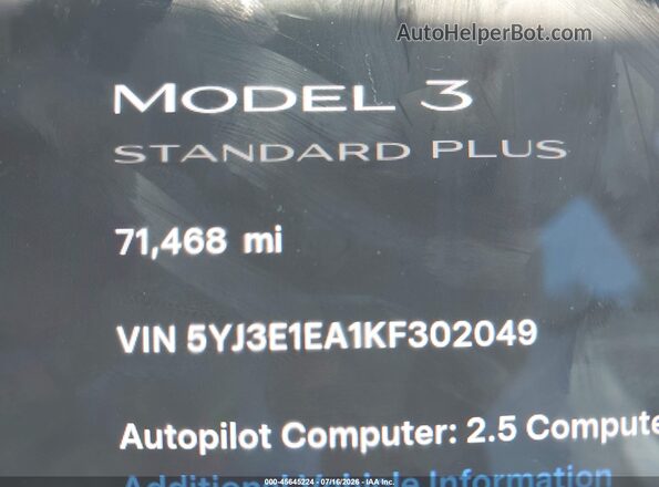 5YJ3E1EA1KF302049 2019 TESLA MODEL 3 White 