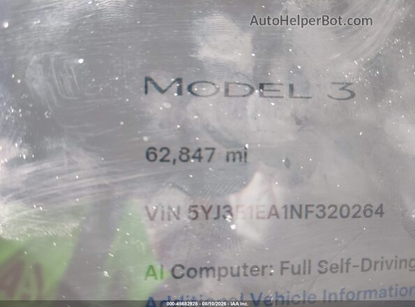5YJ3E1EA1NF320264 2022 TESLA MODEL 3 White უკანა სავარძლების ხედი