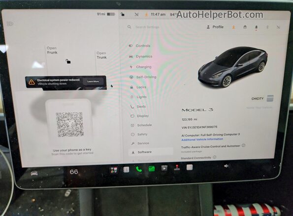5YJ3E1EA1NF369075 2022 TESLA MODEL Gray ხელსაწყოთა პანელის ხედი