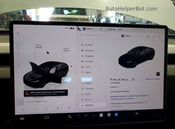 5YJ3E1EA1TF139727 2026 TESLA MODEL White Вид щитка приладів