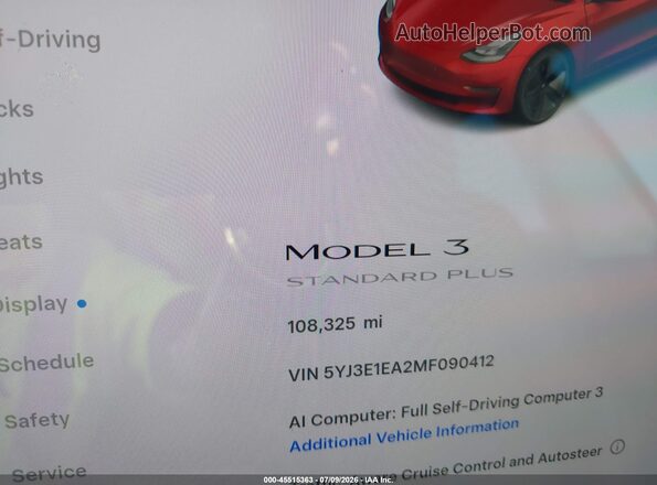 5YJ3E1EA2MF090412 2021 TESLA MODEL 3 Red უკანა სავარძლების ხედი