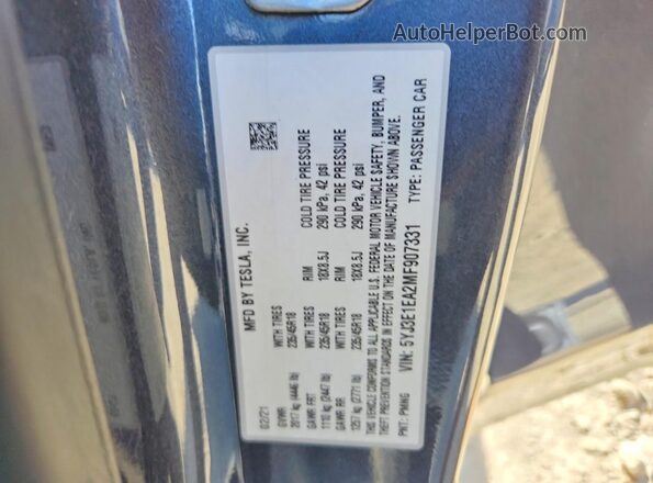 5YJ3E1EA2MF907331 2021 TESLA MODEL Gray VIN sticker view
