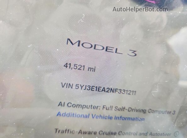 5YJ3E1EA2NF331211 2022 TESLA MODEL Gray ხელსაწყოთა პანელის ხედი
