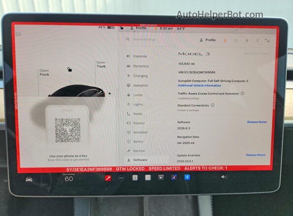 5YJ3E1EA2NF369599 2022 TESLA MODEL Черный Вид щитка приборов