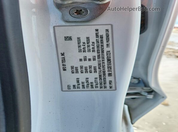 5YJ3E1EA3MF017274 2021 TESLA MODEL White ძრავის განყოფილების ხედი