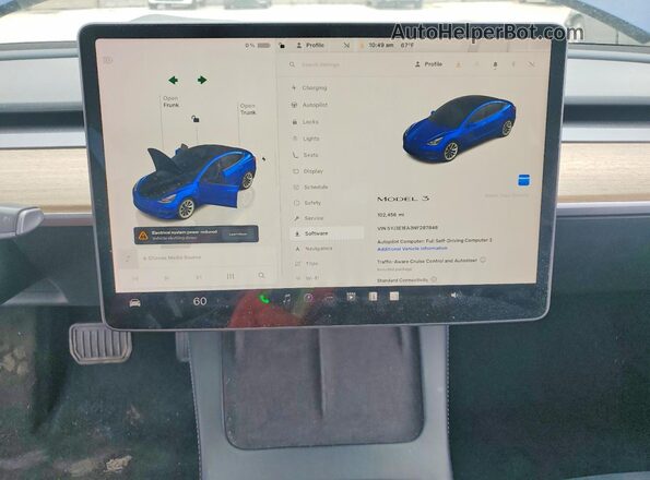5YJ3E1EA3NF287848 2022 TESLA MODEL Blue Սարքավորումների վահանակի տեսք