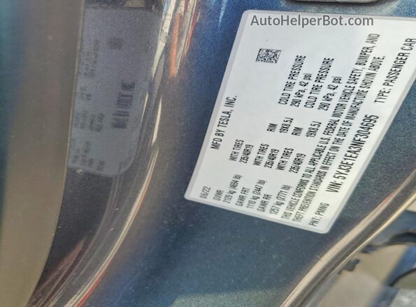 5YJ3E1EA3NF304695 2022 TESLA MODEL Серый Вид подкапотного пространства