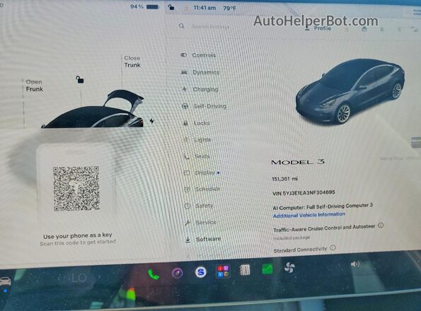 5YJ3E1EA3NF304695 2022 TESLA MODEL Серый Вид щитка приборов