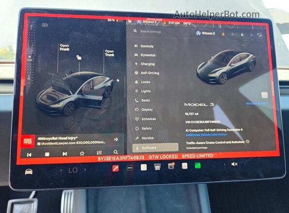 5YJ3E1EA3RF746933 2024 TESLA MODEL Серый Вид щитка приборов