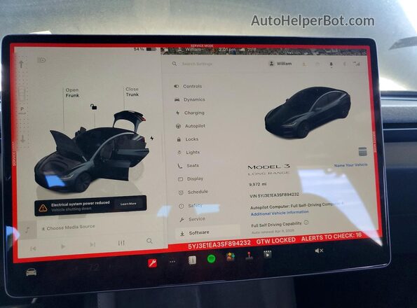 5YJ3E1EA3SF894232 2025 TESLA MODEL Gray Вид щитка приладів