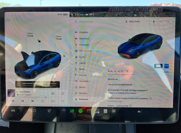 5YJ3E1EA4MF940170 2021 TESLA MODEL Blue Widok zestawu wskaźników
