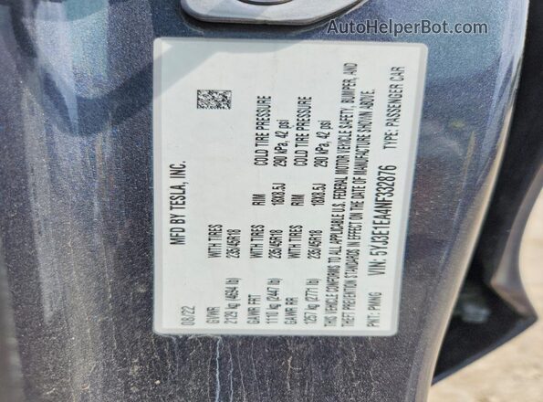 5YJ3E1EA4NF332876 2022 TESLA MODEL Бирюзовый Вид подкапотного пространства
