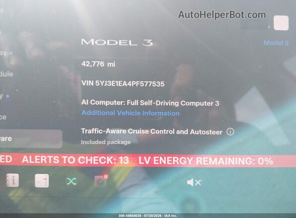 5YJ3E1EA4PF577535 2023 TESLA MODEL 3 White Vista de los asientos traseros
