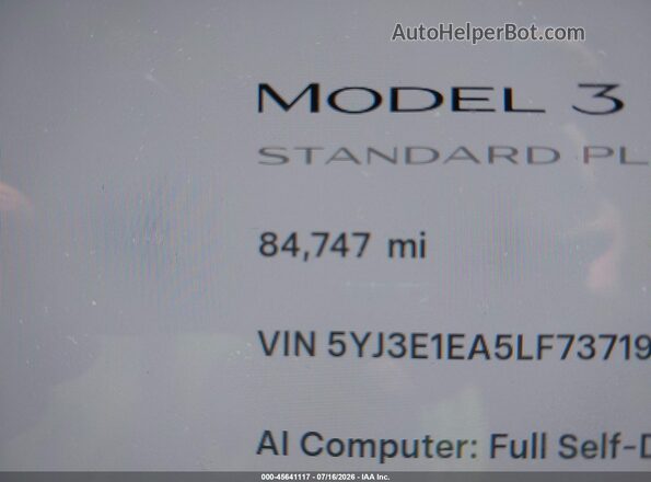 5YJ3E1EA5LF737190 2020 TESLA MODEL 3 Белый 