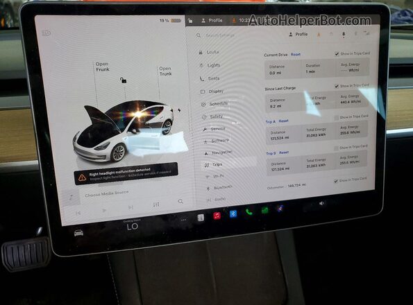 5YJ3E1EA5NF285535 2022 TESLA MODEL White Սարքավորումների վահանակի տեսք