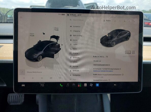 5YJ3E1EA5NF291075 2022 TESLA MODEL Серый Вид щитка приборов