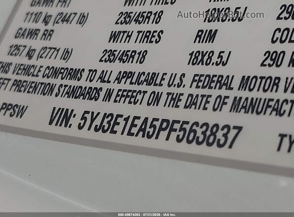 5YJ3E1EA5PF563837 2023 TESLA MODEL 3 White Вид підкапотного простору