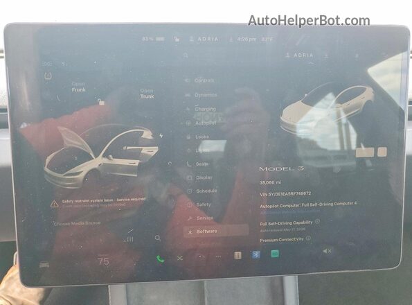 5YJ3E1EA5RF749672 2024 TESLA MODEL White Instrument cluster view