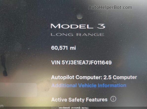 5YJ3E1EA7JF011649 2018 TESLA MODEL 3 Серебряный Вид задней части салона